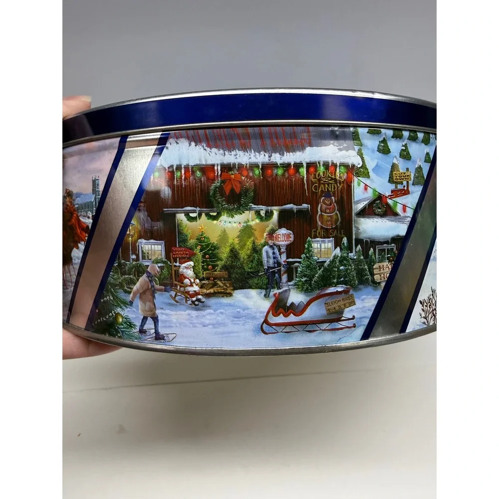 Sam's Choice Winter Deer Holiday Cookie Tin Large Round Metal Storage 10 inch